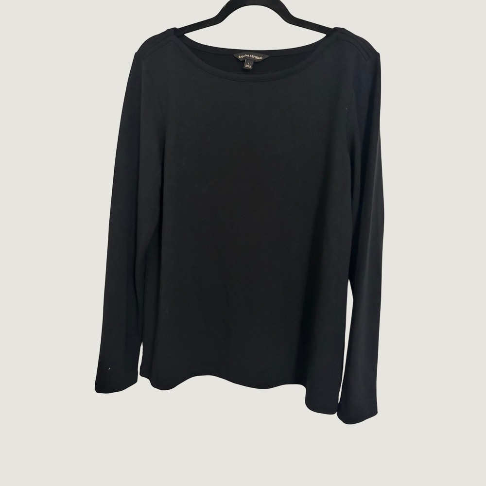Banana Republic Long Sleeve Top Women Large Black Excellent Boat Neck Stretch